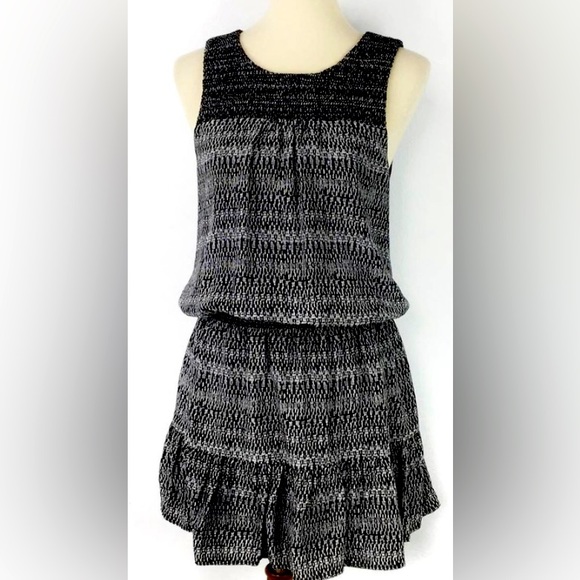 Joie Black White Leilou Silk drop Waist Mini Dress - Picture 3 of 7